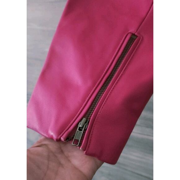 Mason & Cooper Women's Moto Leather Jacket Pink Size 4XL - Picture 10 of 12